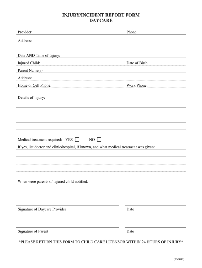 Day Care Incident Report Template – Colona.rsd7 In Injury Report Form Template