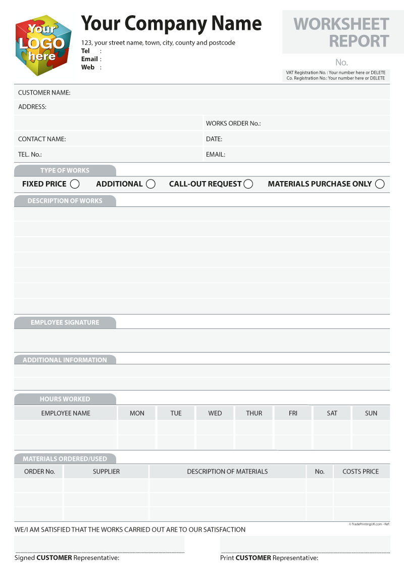 Dayworks And Worksheet Report Template For Ncr Printing From £35 Regarding Ncr Report Template