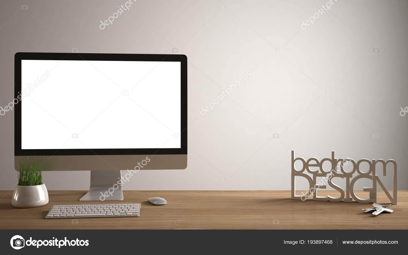 Desktop Mockup, Template, Computer On Wooden Work Desk With With Making Words Template