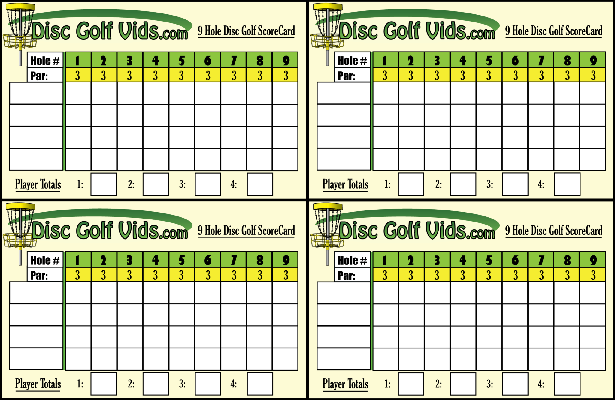 Disc Golf Scorecard Template