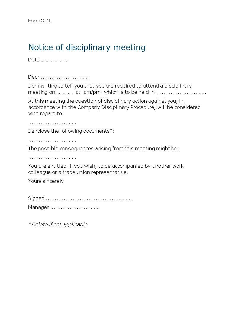 Disciplinary Letter Meeting For An Employee | Templates At Regarding Meeting Notice Template