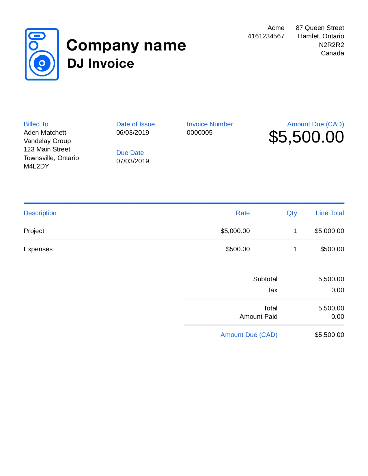 Dj Invoice Example Invoice2Go Free Template Customize And In Invoice Template For Dj Services