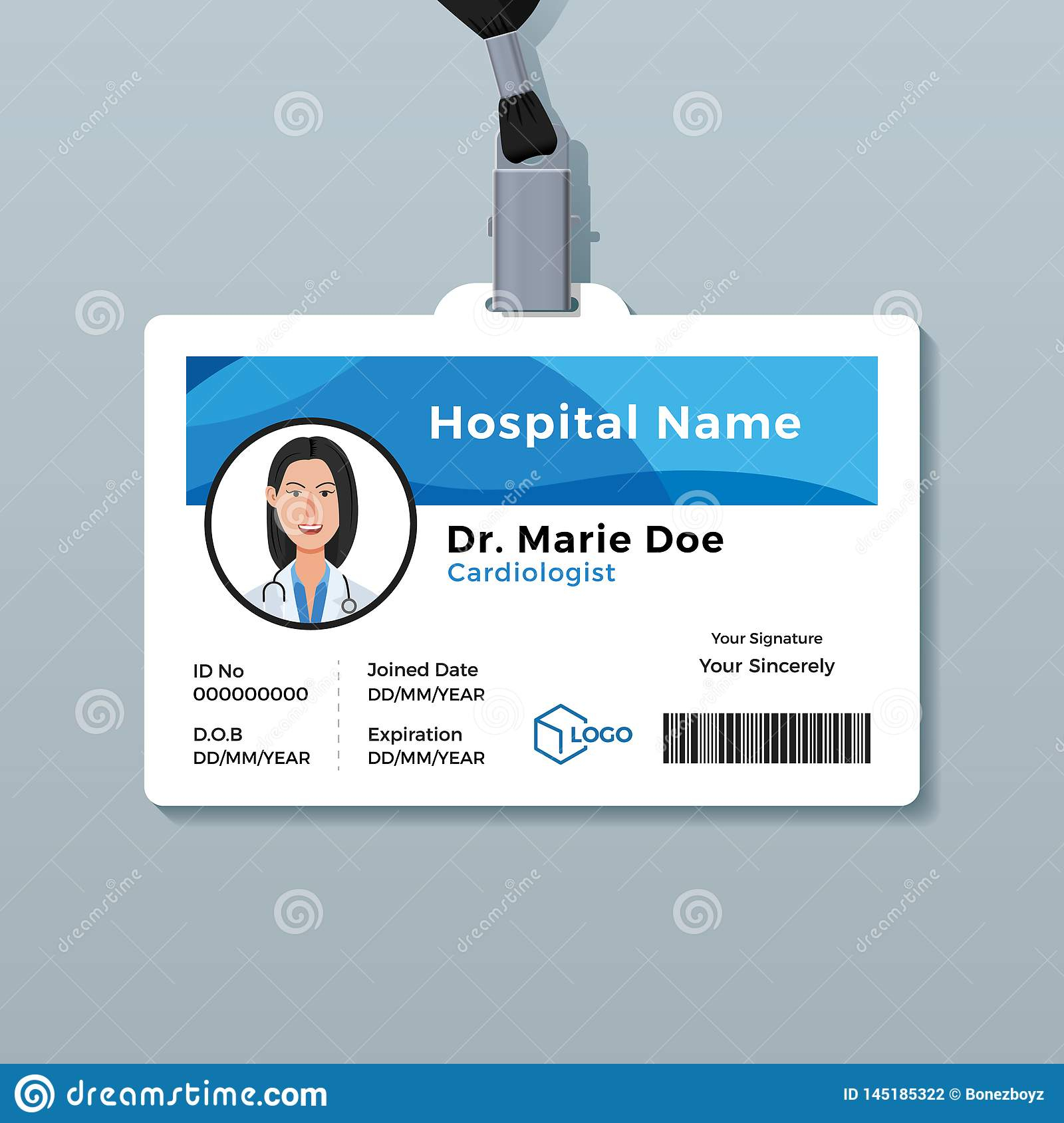 Doctor Id Card. Medical Identity Badge Template Stock Vector With Hospital Id Card Template