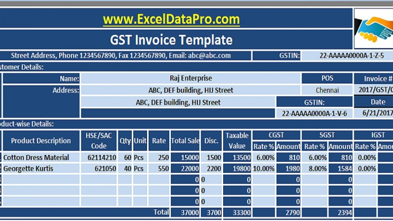Download 10 Gst Invoice Templates In Excel – Exceldatapro In Jewelry Invoice Template