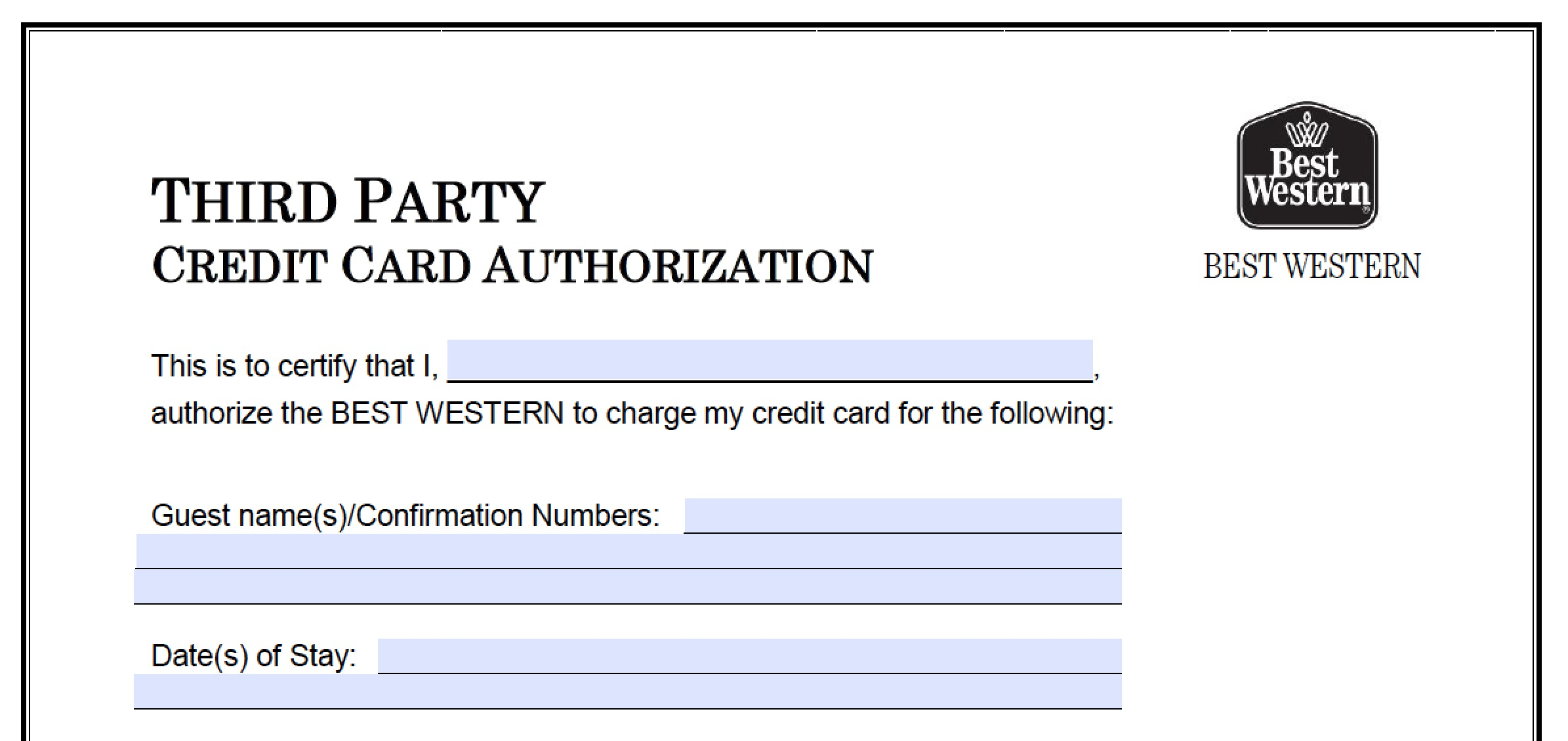 Download Best Western Credit Card Authorization Form Regarding Hotel Credit Card Authorization Form Template