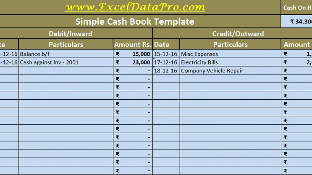Download Cash Book Excel Template – Exceldatapro For Invoice Register Template