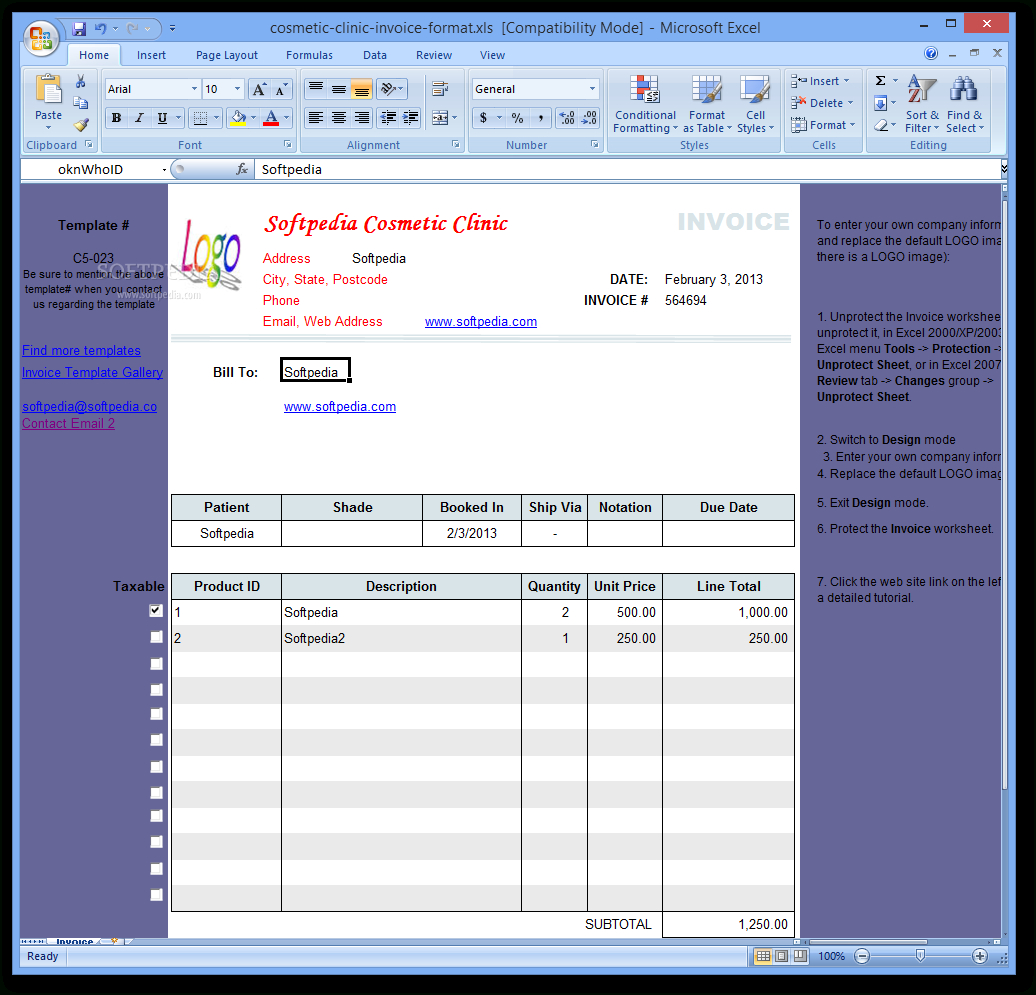 Download Cosmetic Clinic Invoice Format Throughout Invoice Template Excel 2013