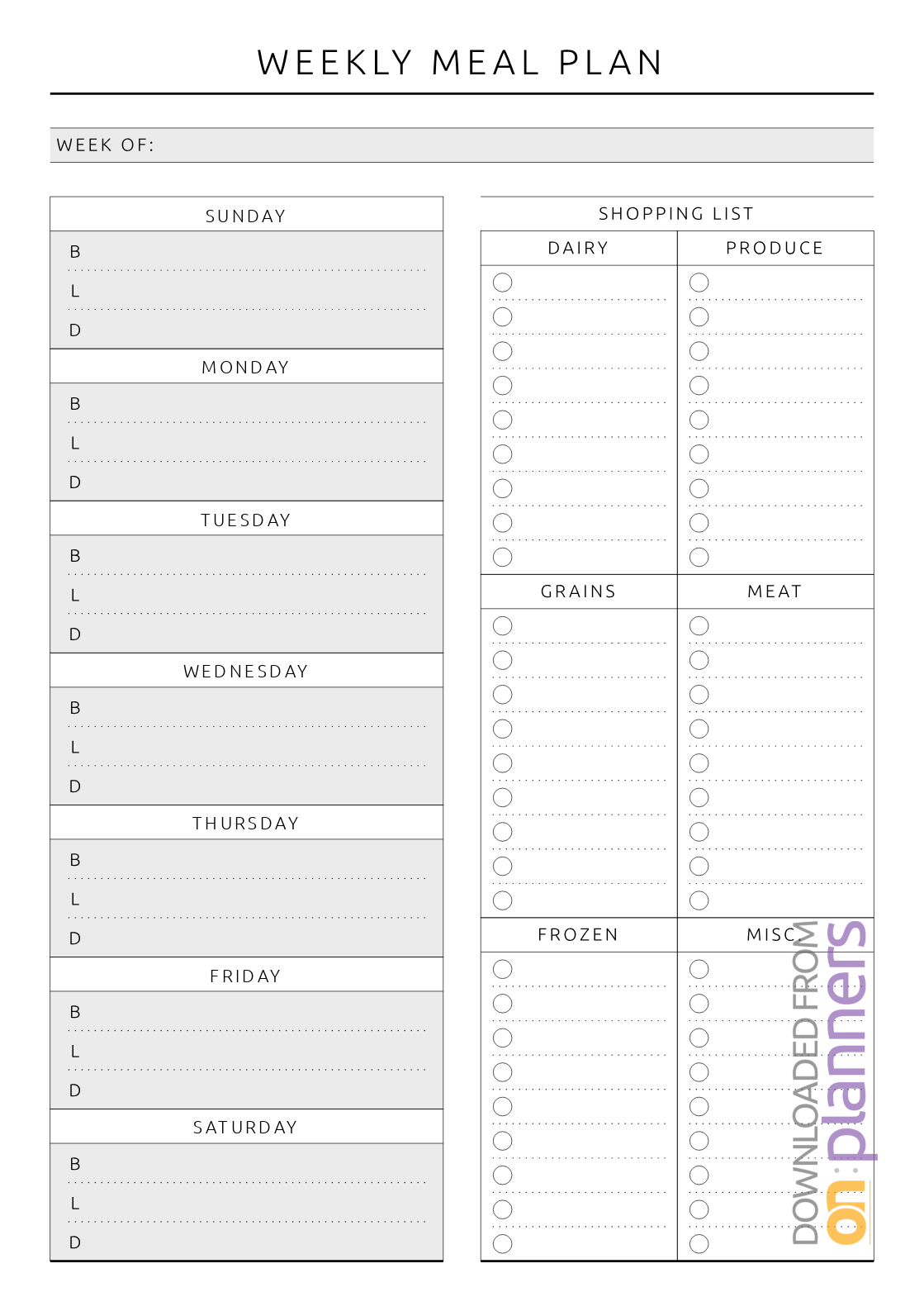 Download Printable Weekly Meal Plan With Shopping List With Menu Planner With Grocery List Template