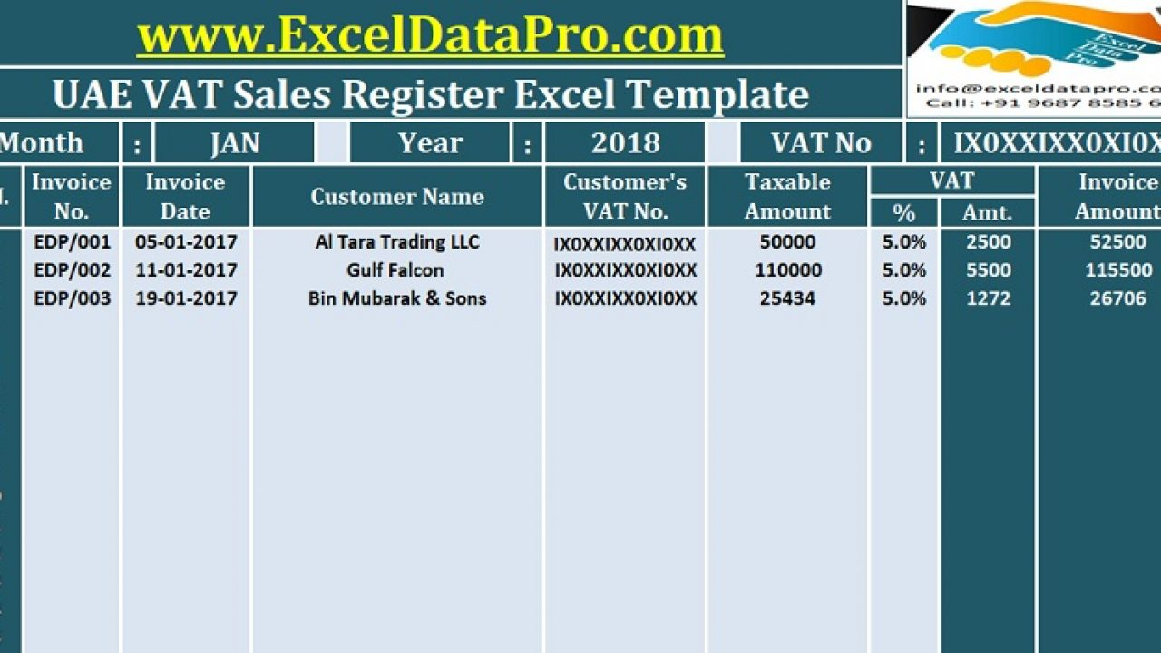 Download Uae Vat Sales Register Excel Template – Exceldatapro Throughout Invoice Register Template