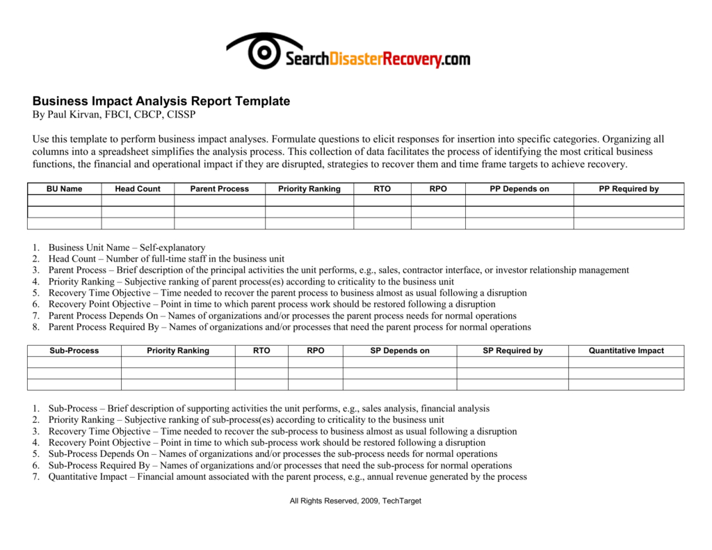 Downloadable Business Impact Analysis Template Intended For It Business Impact Analysis Template
