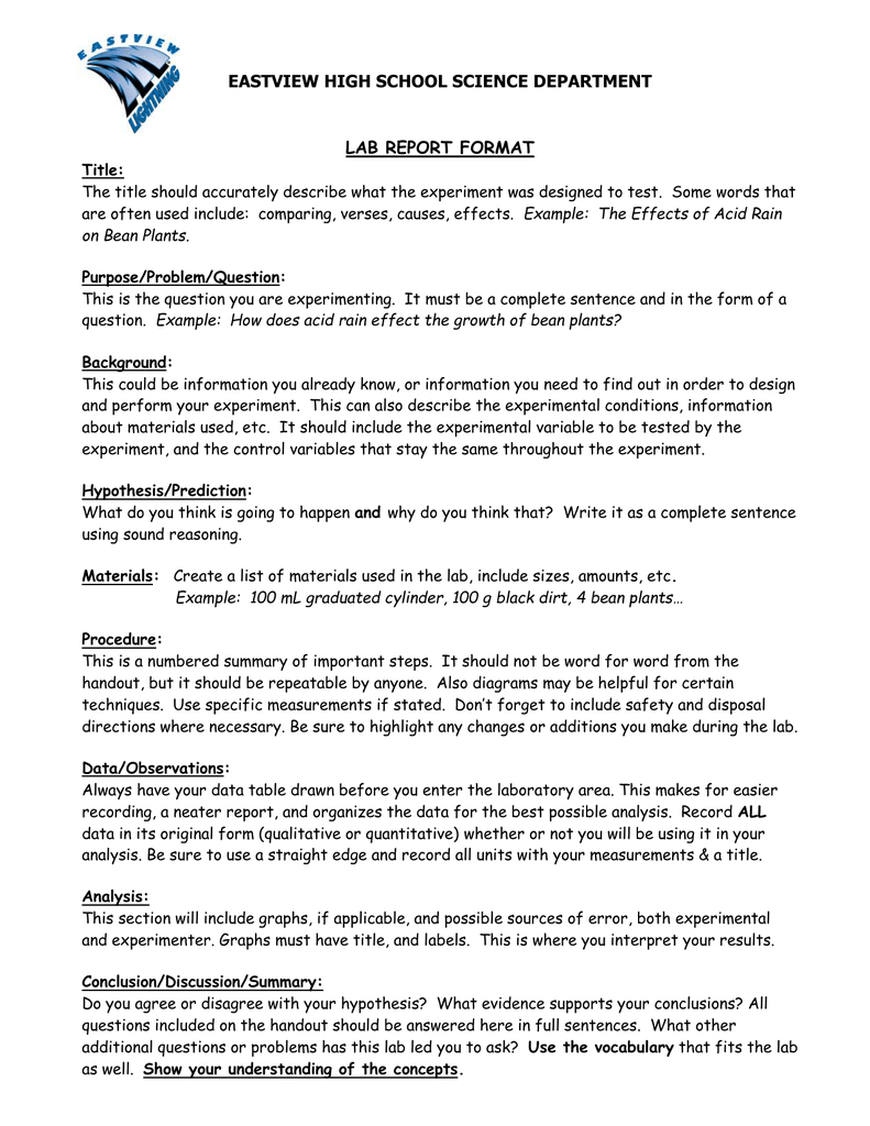 Eastview High School Science Department Lab Report Format With Regard To Lab Report Template Word