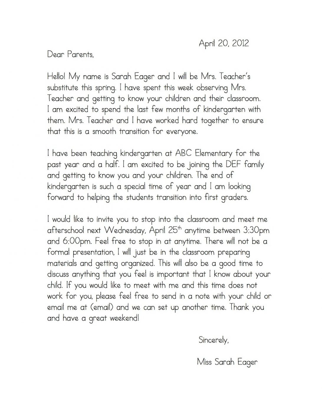 Education Resignation Letter Sample A Resumes For Teachers Intended For Letter To Parents Template From Teachers