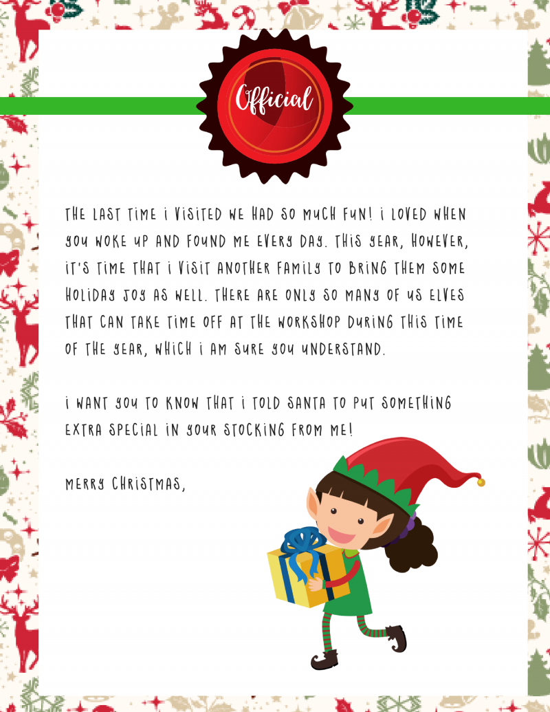 Elf On The Shelf Goodbye Letter : Free Printable - For Goodbye Letter From Elf On The Shelf Template