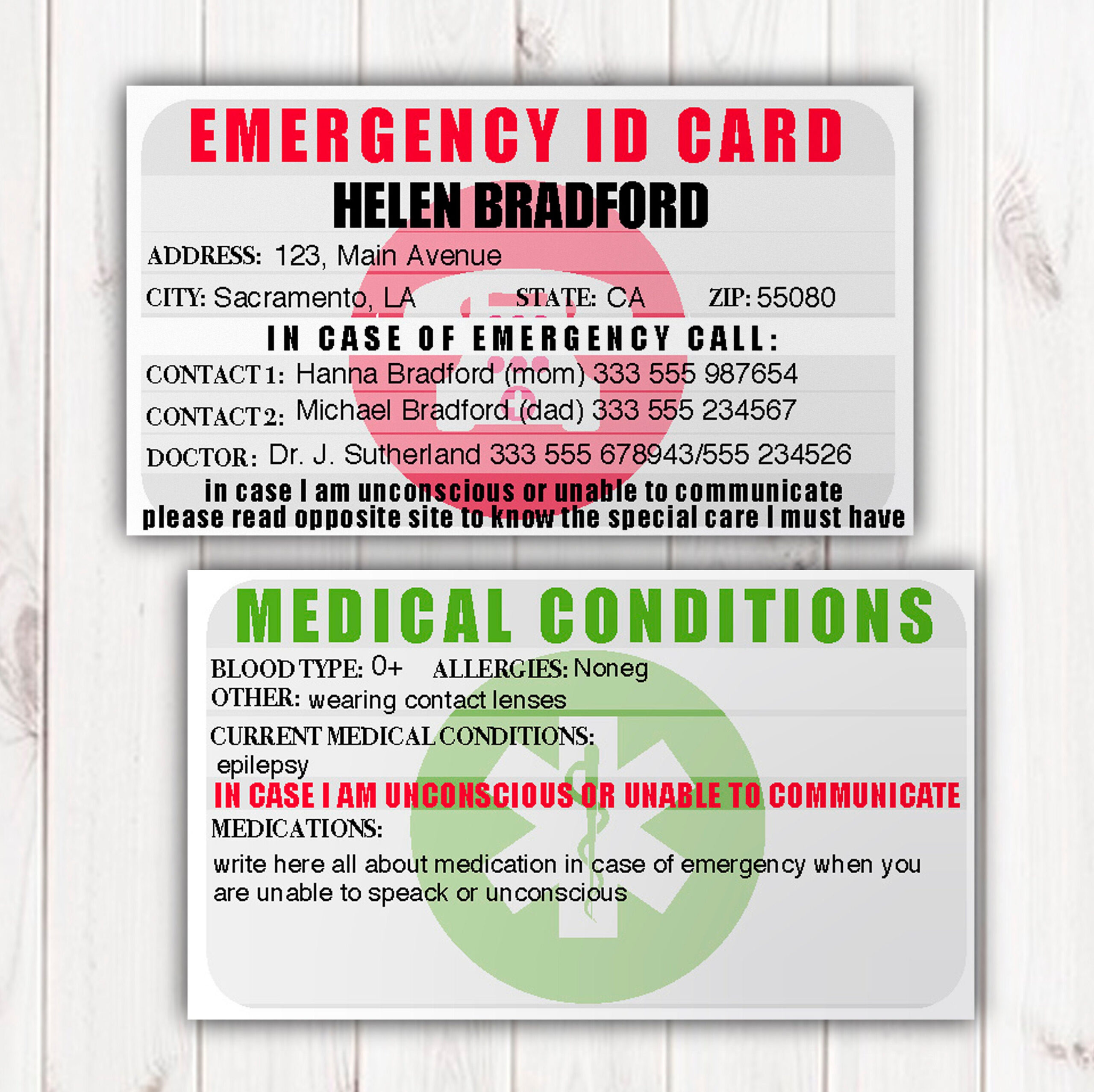 Emergency Identification Card Template, Medical Condition Pertaining To In Case Of Emergency Card Template