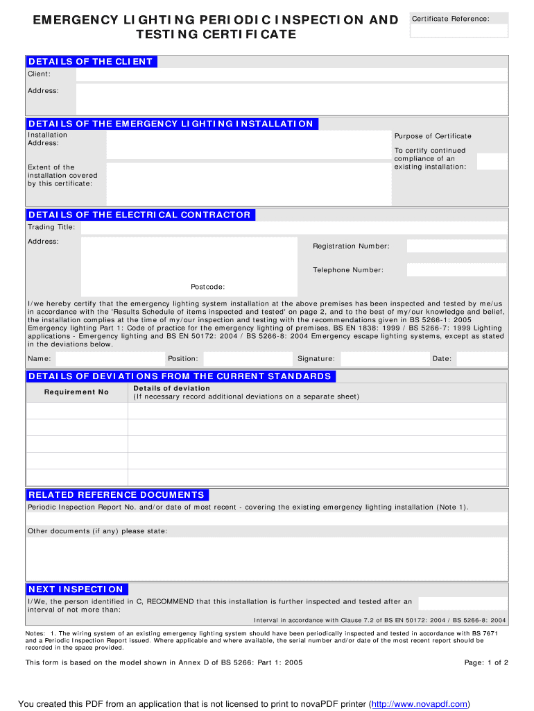 Emergency Lighting Certificate – Fill Online, Printable Within Minor Electrical Installation Works Certificate Template