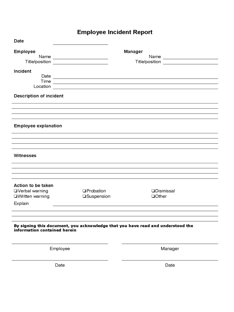 Employee Incident Report - 4 Free Templates In Pdf, Word For Incident Report Form Template Word