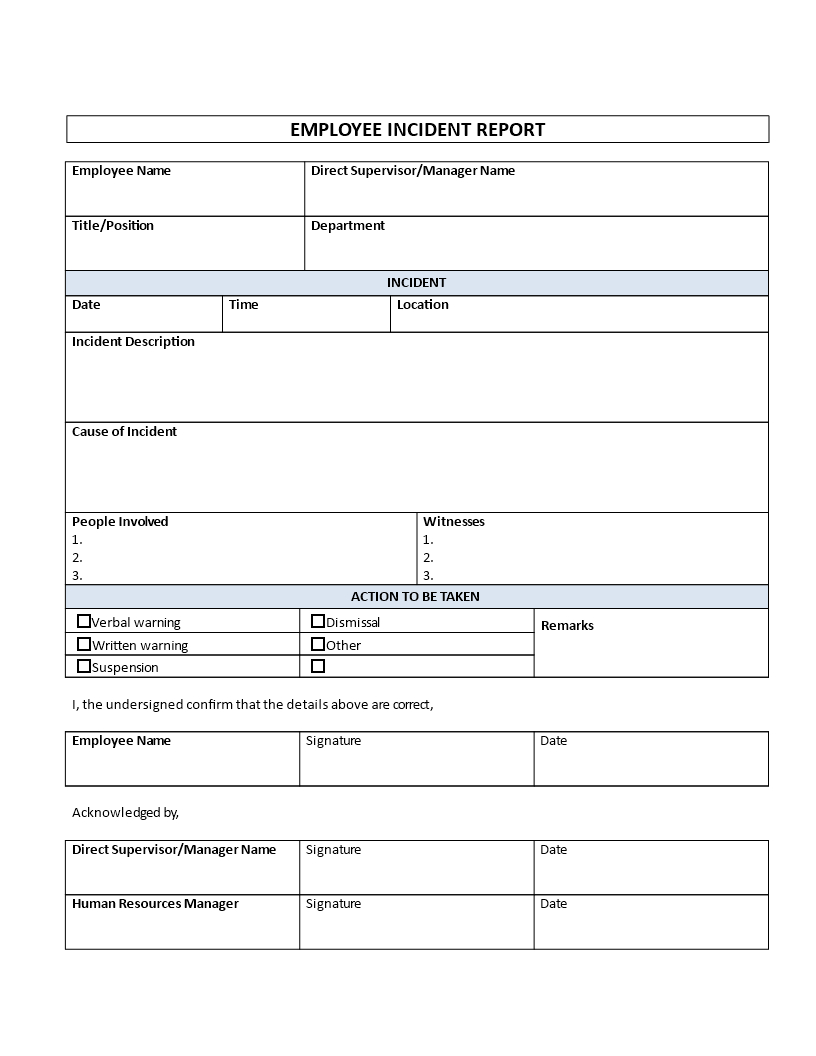 Employee Incident Report Template | Templates At Inside Incident Report Template Microsoft