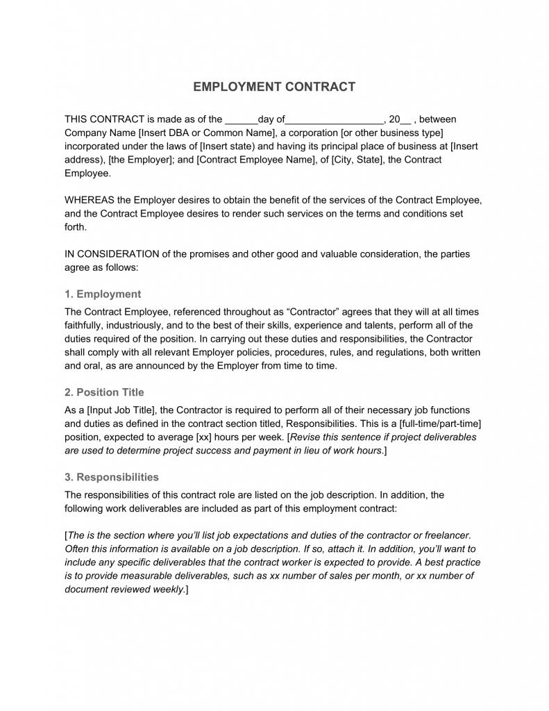 Employment Contract—Definition & What To Include Within How To Make A Business Contract Template