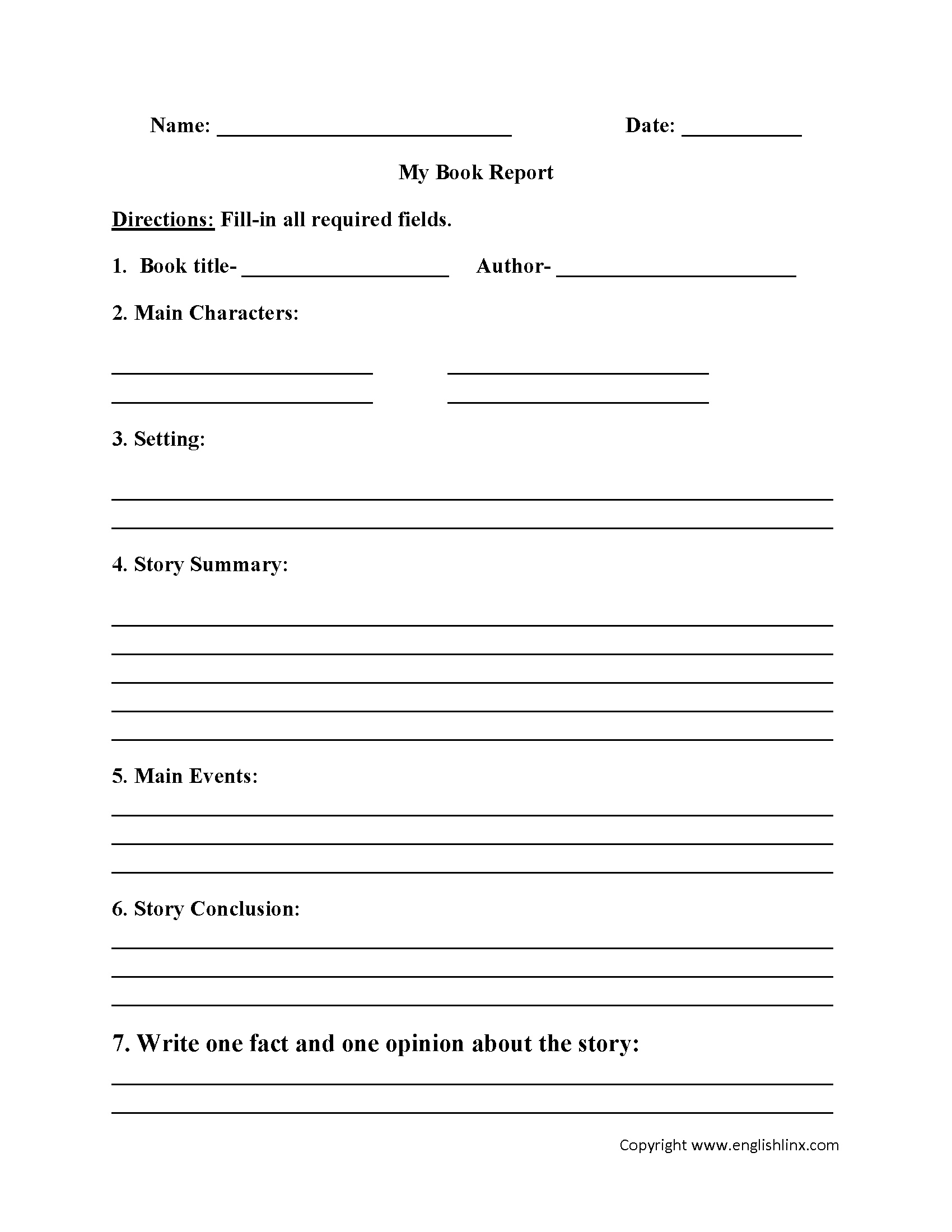 Englishlinx | Book Report Worksheets With Middle School Book Report Template