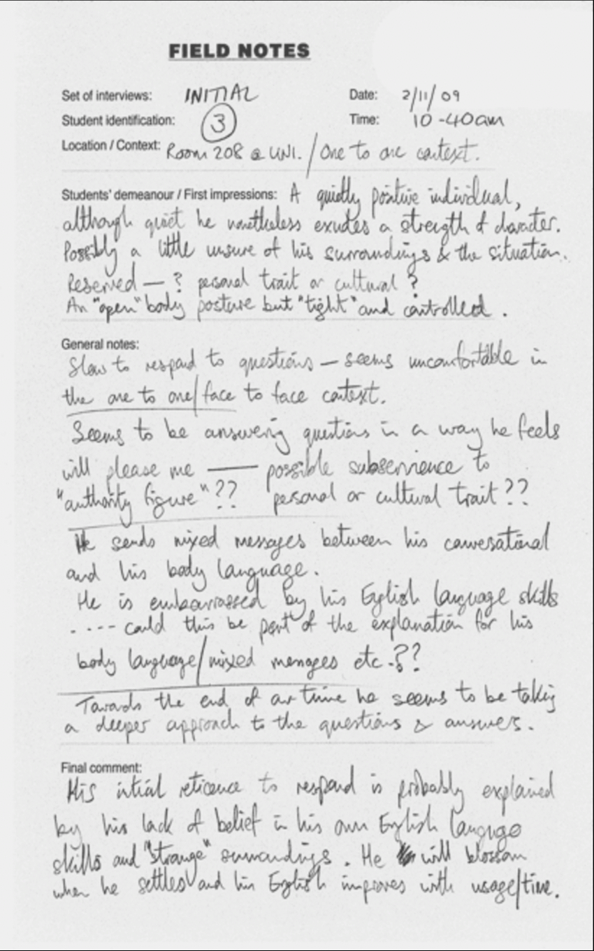 Example Of Field Notes (From An Initial Set Of Interviews In Interview Notes Template