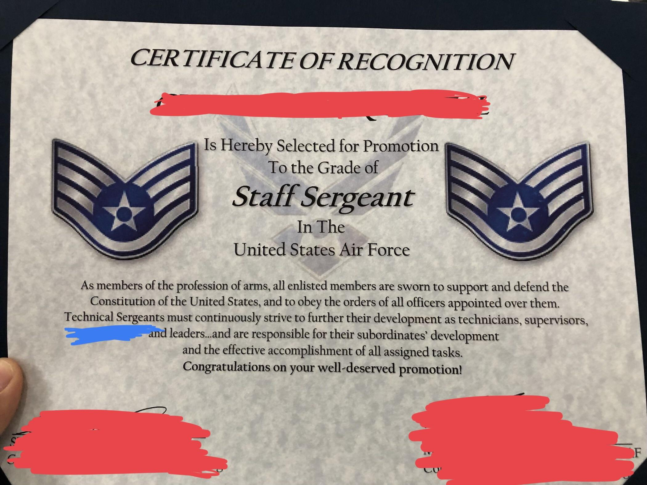 Excited For My Promotion To Sta— Uhh : Airforce With Regard To Officer Promotion Certificate Template