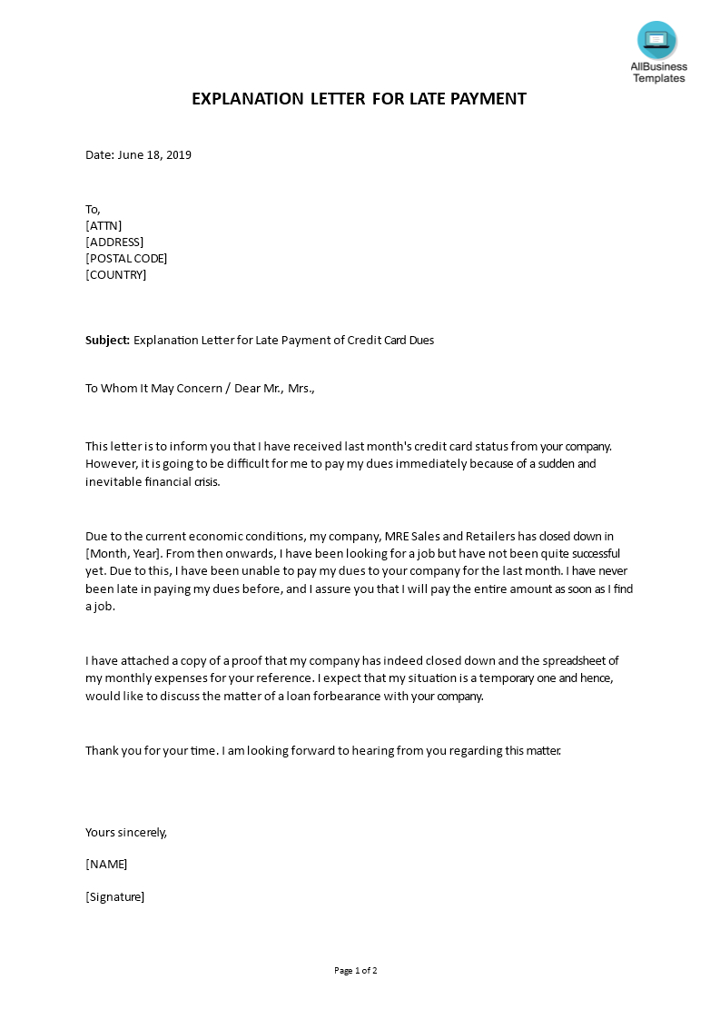 Explanation Letter For Late Payment | Templates At With Letter Of Explanation Template