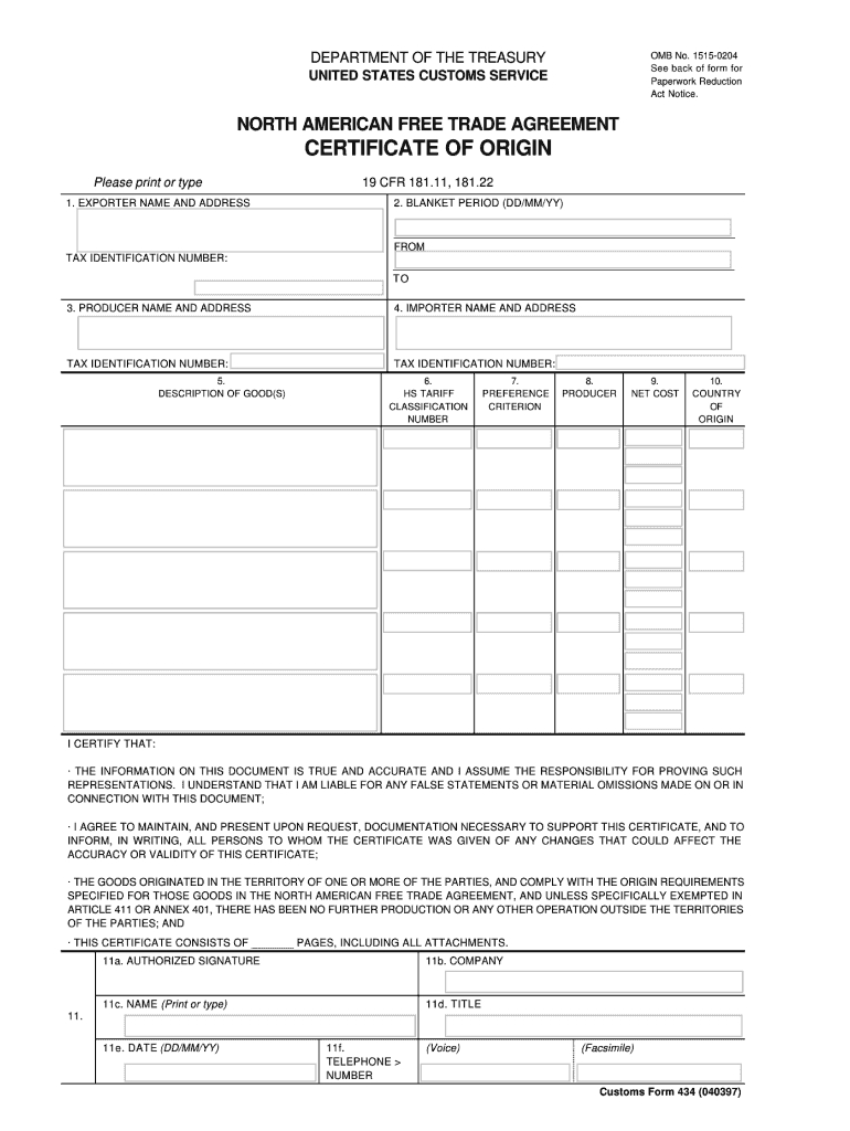 Fillable Nafta Certificate Of Origin - Fill Online With Nafta Certificate Template