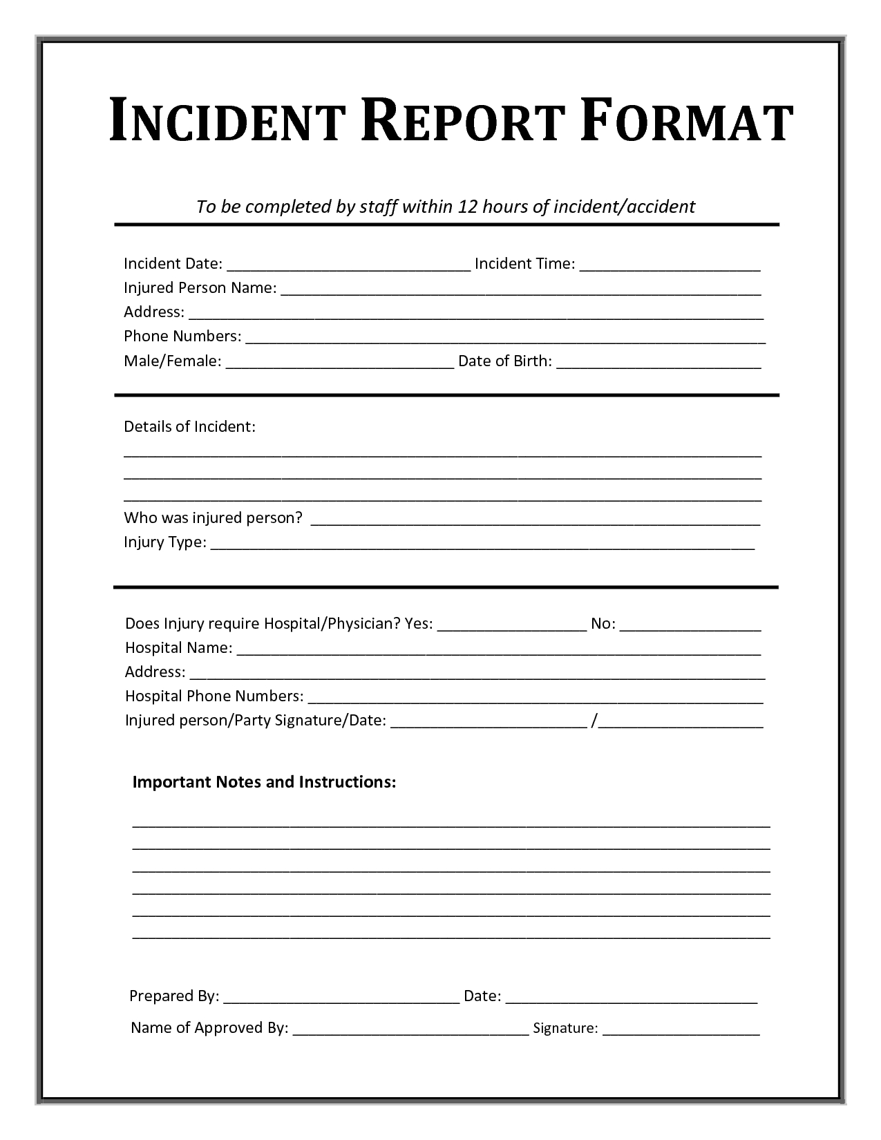 Format For An Incident Report - Yerde.swamitattvarupananda For Incident Report Form Template Word