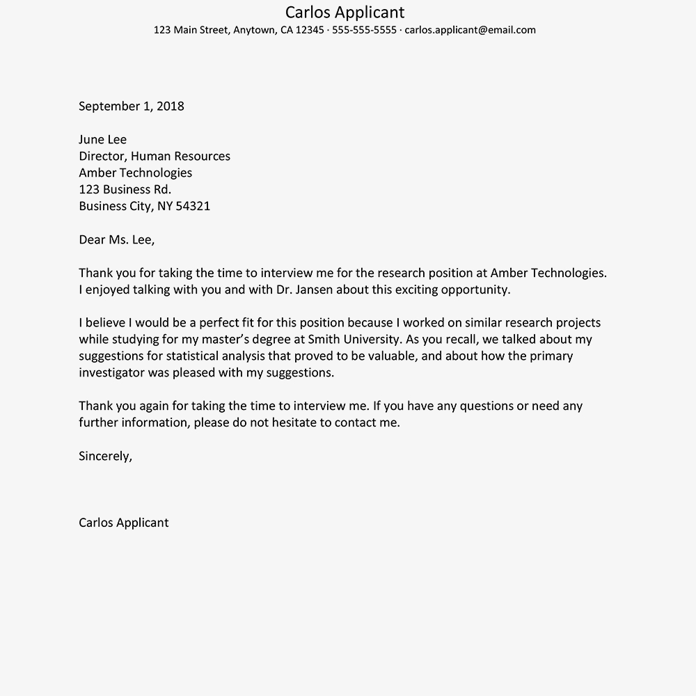 Format For Writing An Interview Thank You Letter With Interview Thank You Note Template