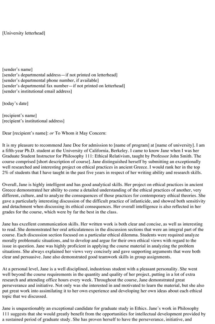 Format Letter Of Recommendation Academic – Colona.rsd7 With Regard To Letter Of Recommendation For Graduate School Template