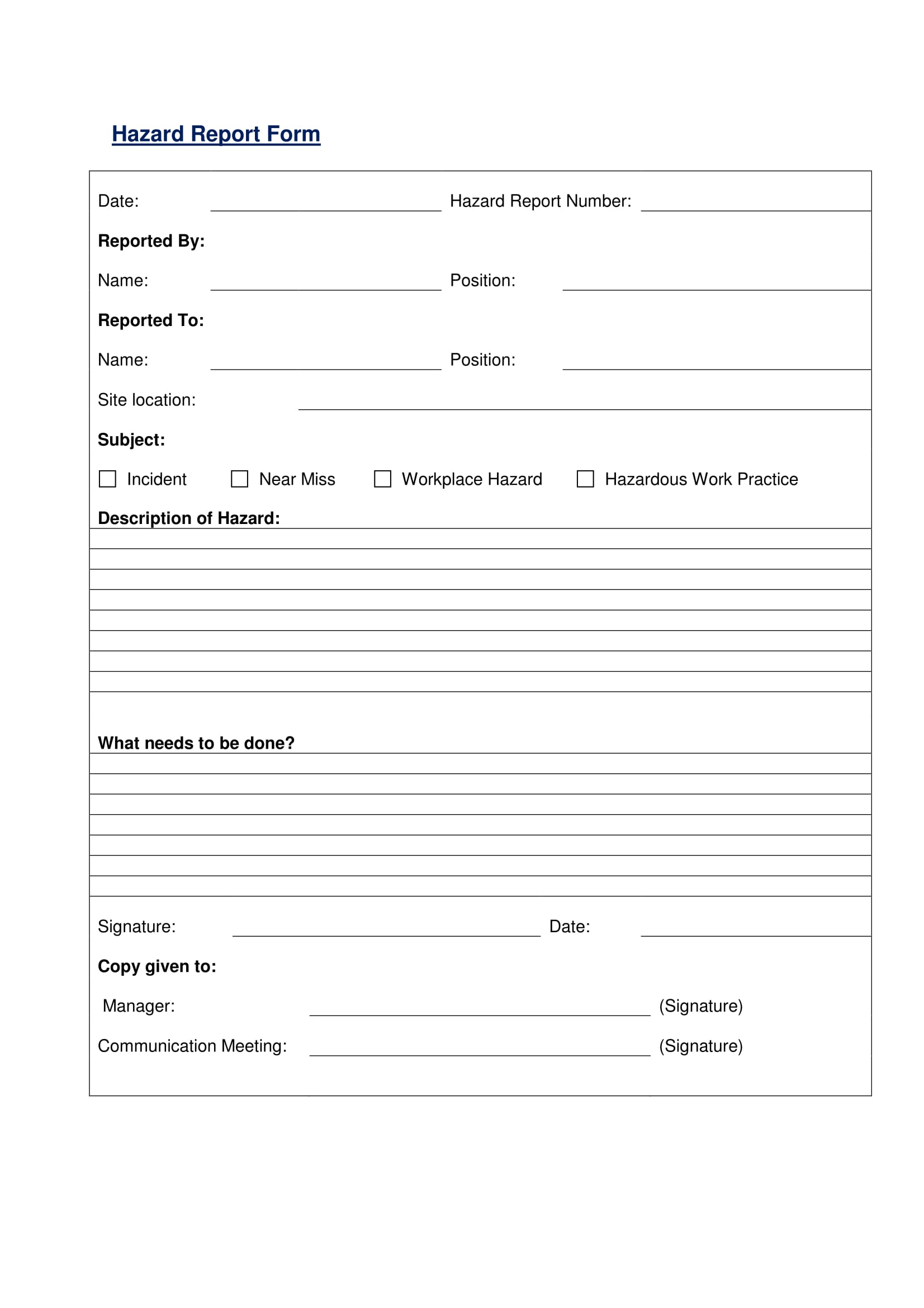 Free 13+ Hazard Report Forms In Ms Word | Pdf Pertaining To Incident Hazard Report Form Template