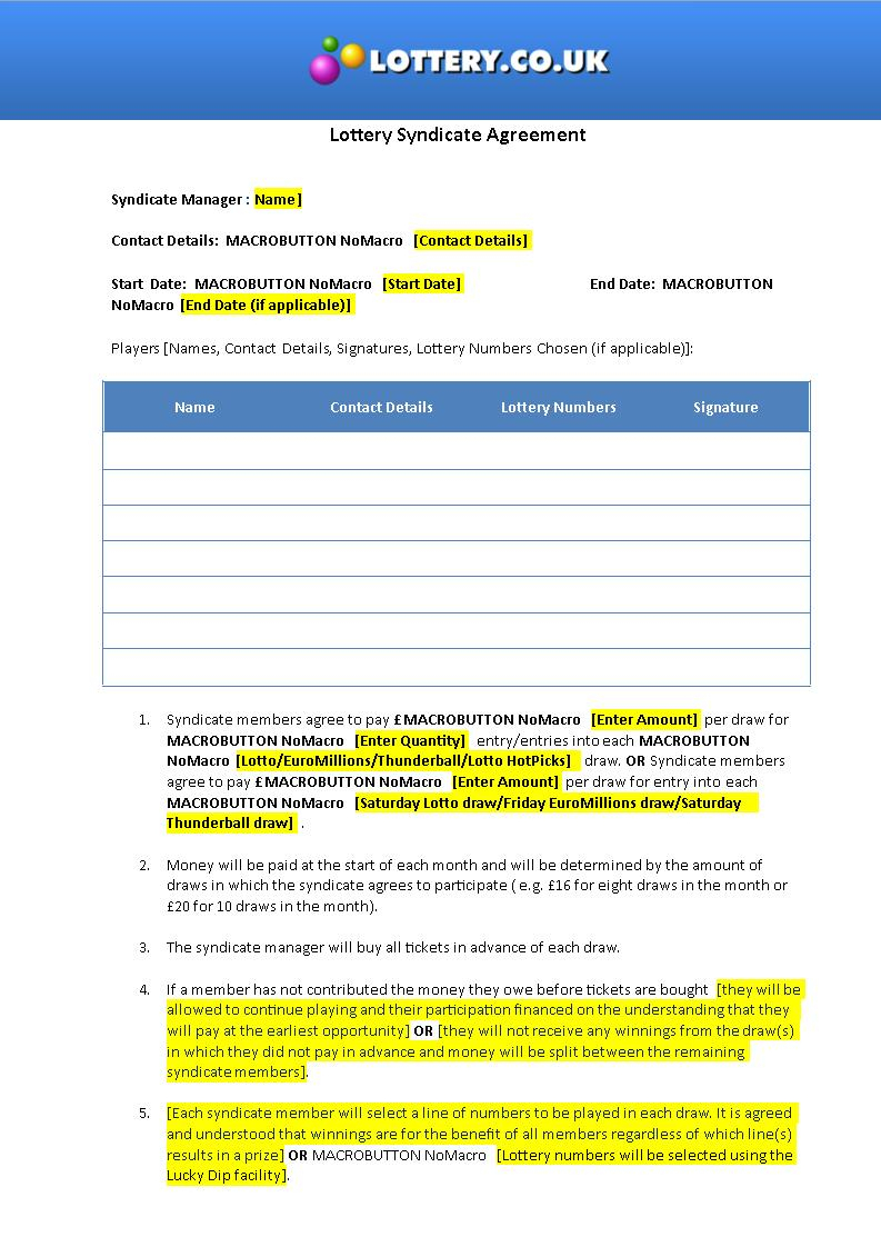Free 6+ Significance Of Lottery Syndicate Forms In Pdf | Doc For Lottery Syndicate Agreement Template Word