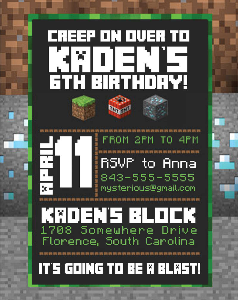 Free 8+ Minecraft Birthday Invitation Designs & Examples In Within Minecraft Birthday Card Template