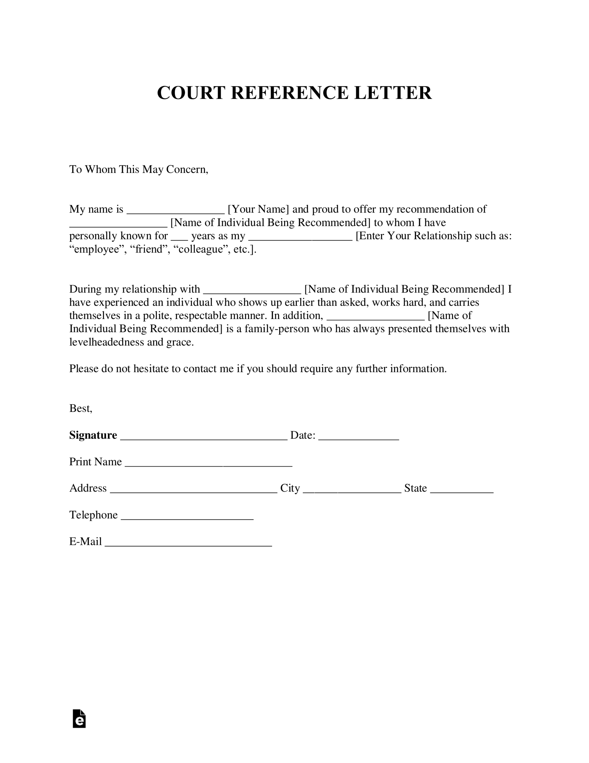 Free Character Reference Letter (For Court) Template Pertaining To Letter To A Judge Template