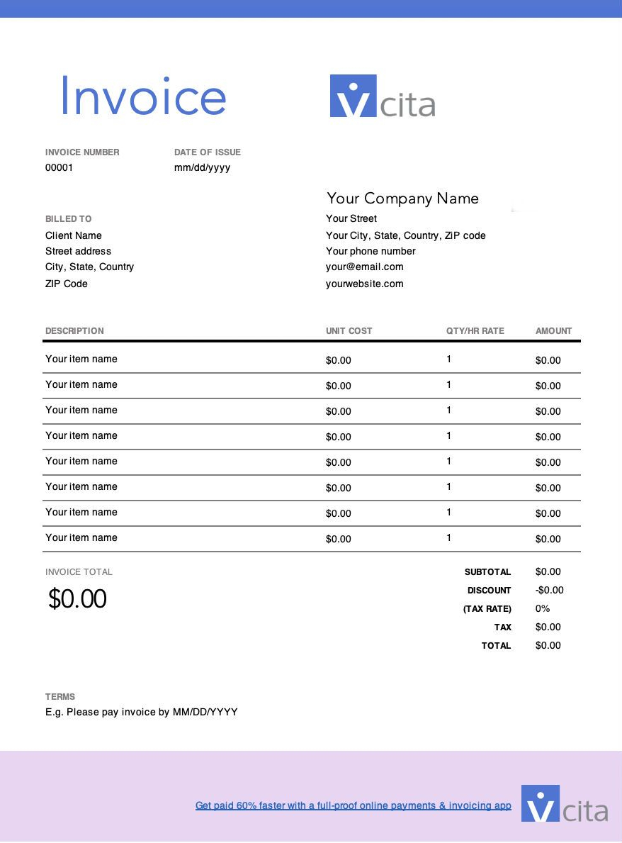 Free & Custimizable Online Invoice Templates From Vcita With Regard To Interest Invoice Template