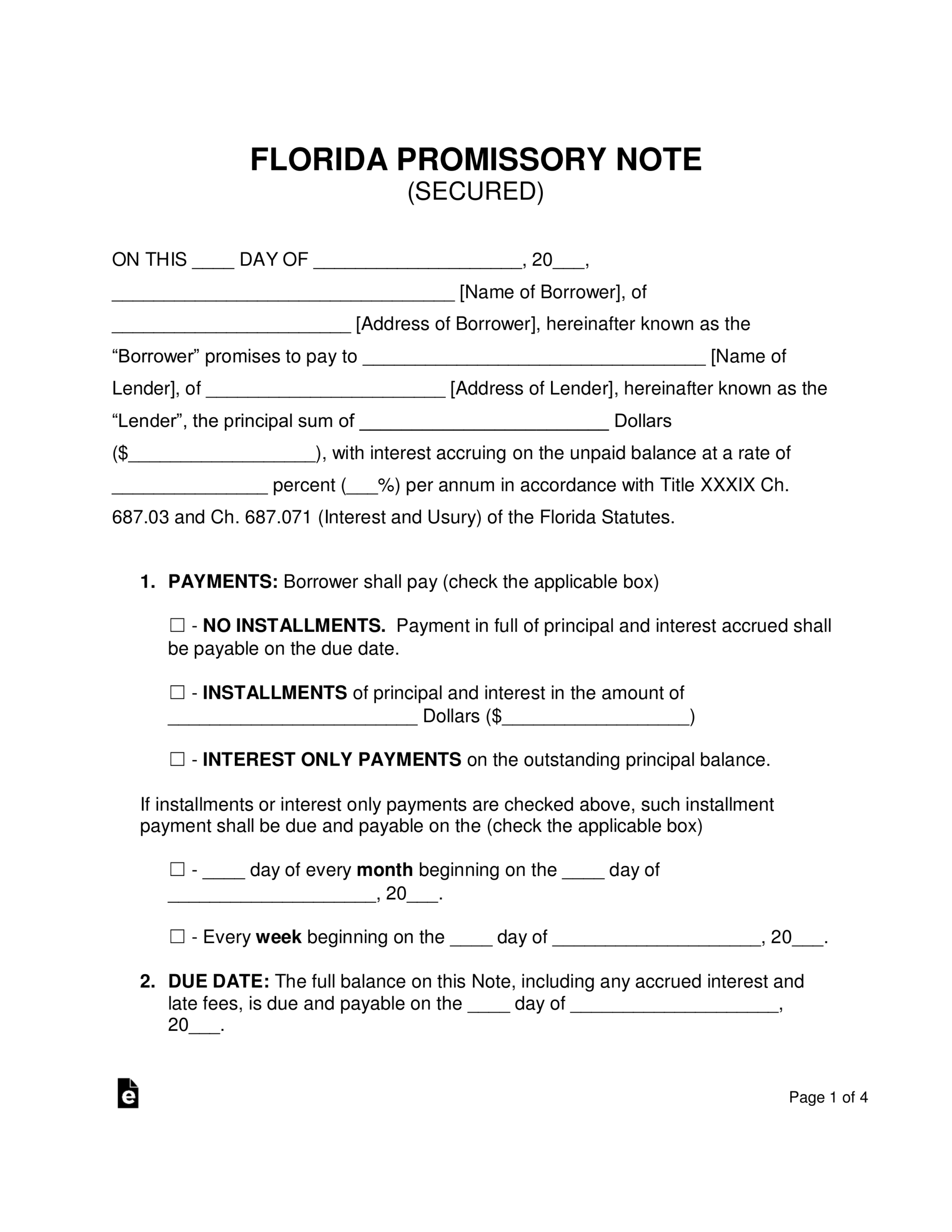 Free Florida Secured Promissory Note Template – Word | Pdf Pertaining To Mortgage Note Template
