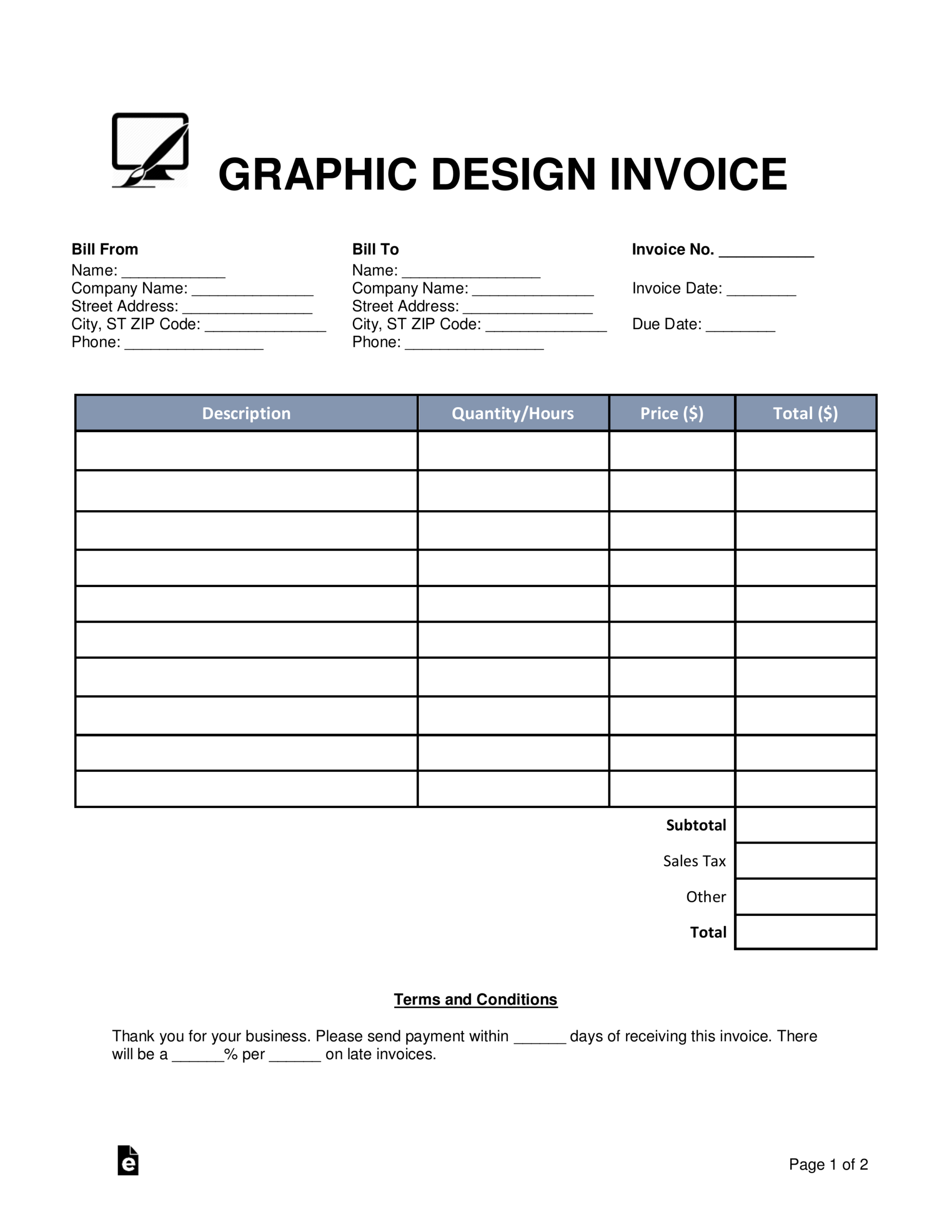 Free Graphic Design Invoice Template – Word | Pdf | Eforms For Graphic Design Invoice Template Word
