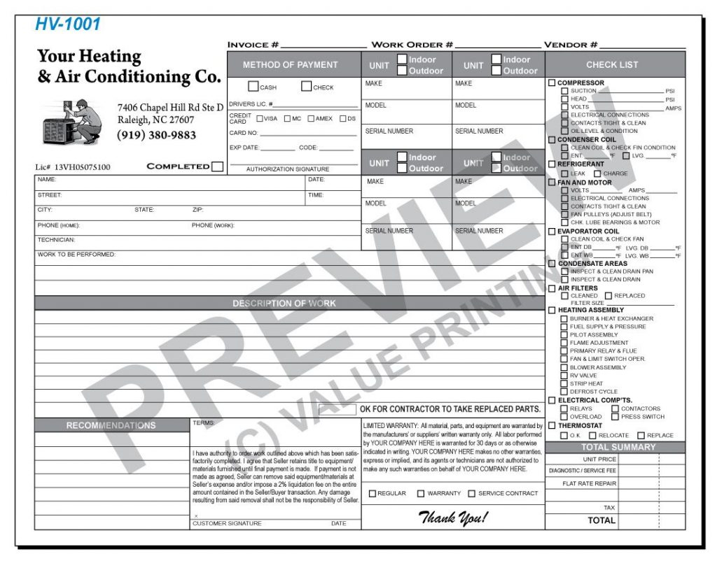 Free Hvac Forms Templates Service Form Example Invoice Inside Hvac Invoices Templates