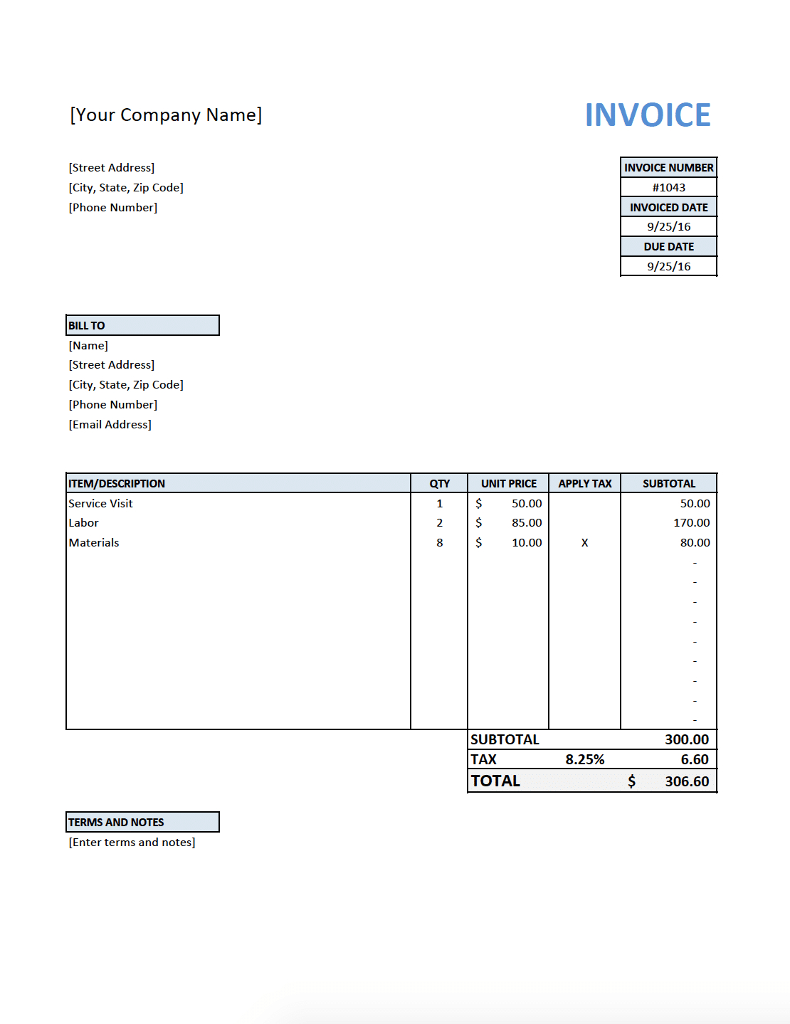 Free Invoice Template For Contractors Intended For Hvac Service Invoice Template Free