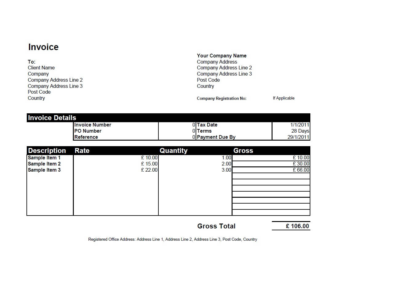 Free Invoice Templates For Word, Excel, Open Office Intended For Microsoft Invoices Templates Free