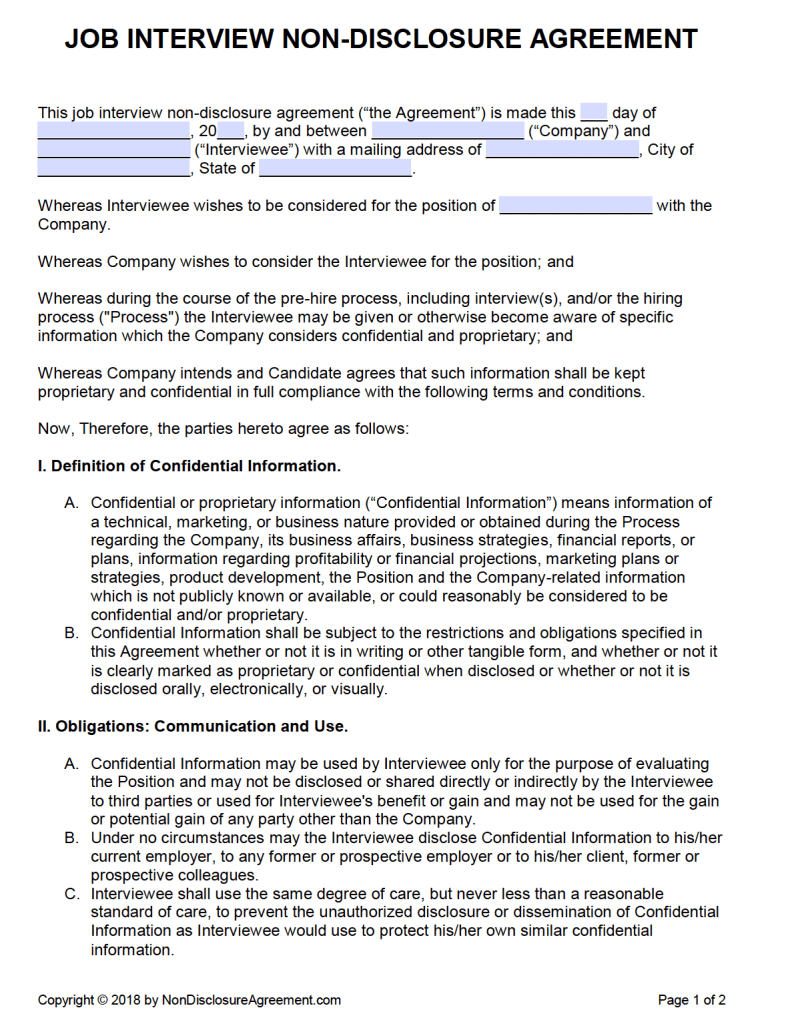 Free Job Interview Non Disclosure Agreement (Nda) | Pdf Within Nda Template Word Document