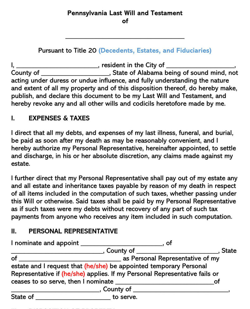 Free Last Will And Testament Forms & Templates (By States With Last Will And Testament Template Florida