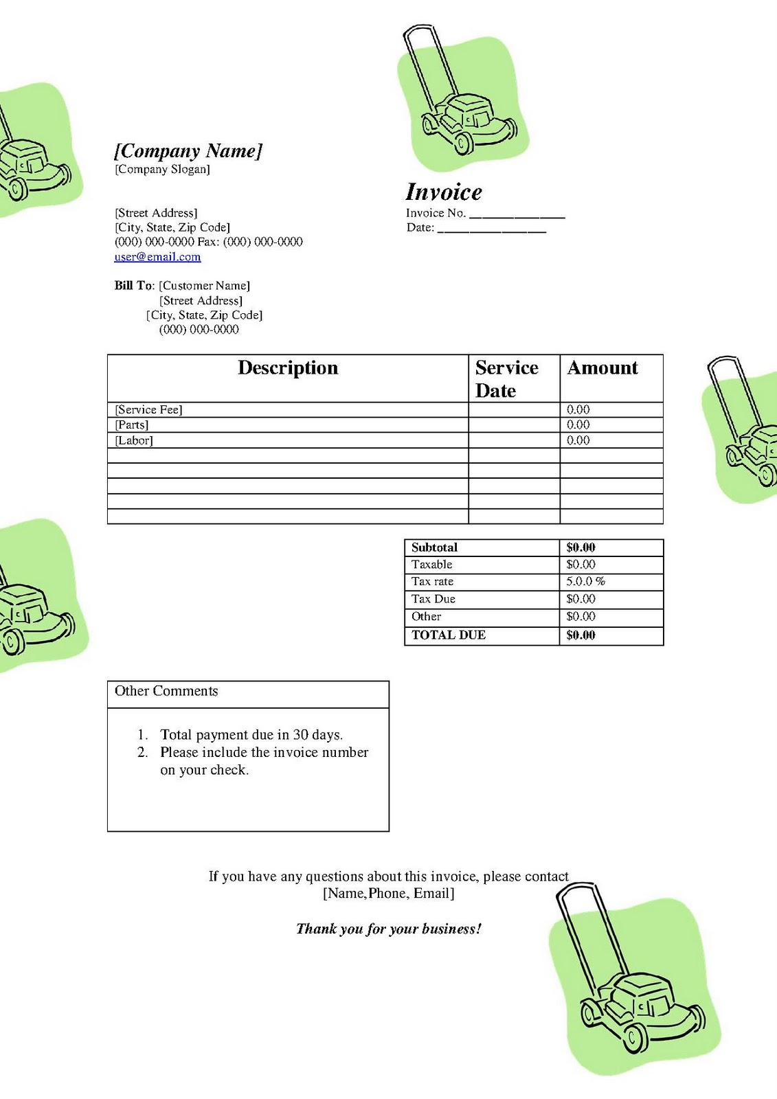 Free Lawn Care Invoice Template ] – Lawn Care Invoice With Lawn Maintenance Invoice Template