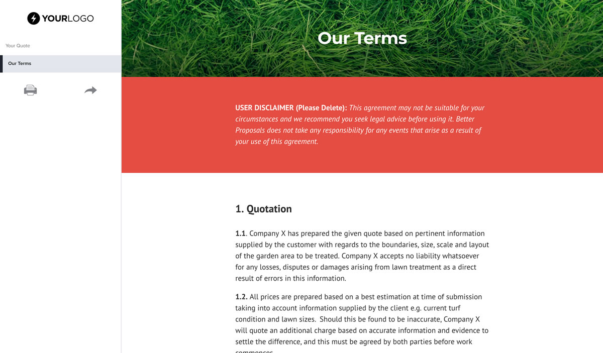 Free Lawn Care Quote Template – Better Proposals Throughout Lawn Care Proposal Template