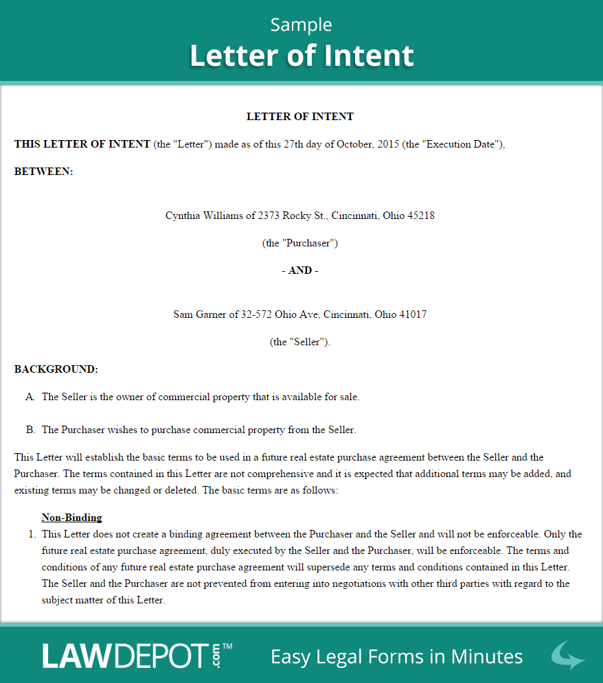 Free Letter Of Intent – Create, Download, And Print Within Letter Of Intent For Real Estate Purchase Template