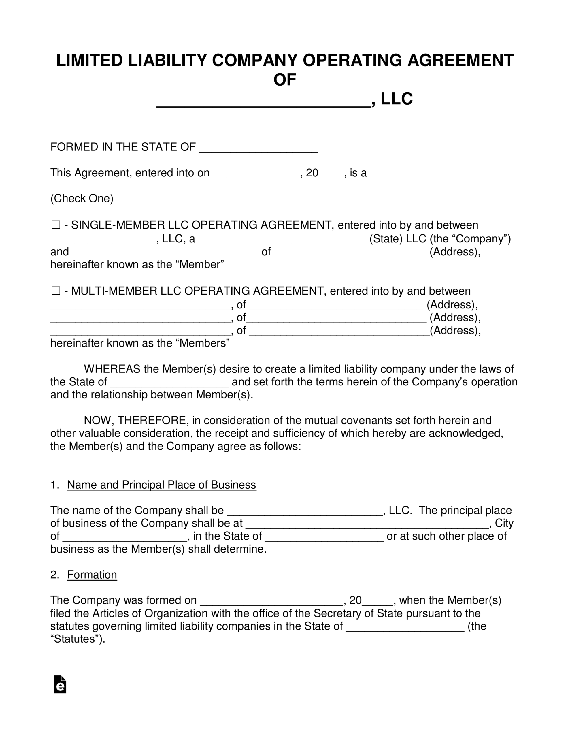 Free Llc Operating Agreement Templates – Pdf | Word | Eforms In Llc Articles Of Organization Template