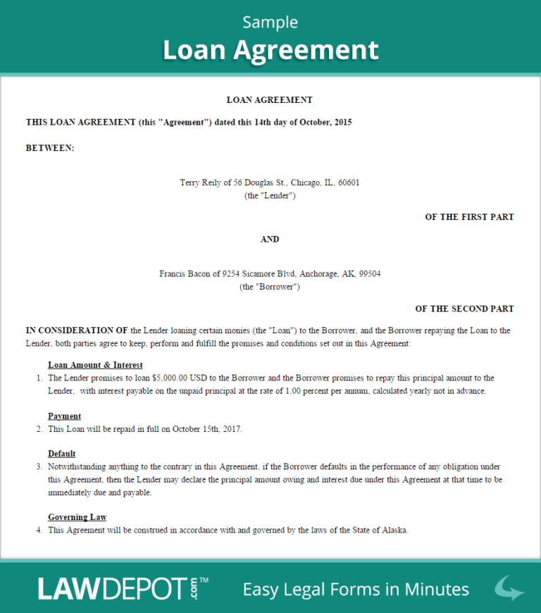 Free Loan Agreement Create Download And Print Lawdepot Throughout 