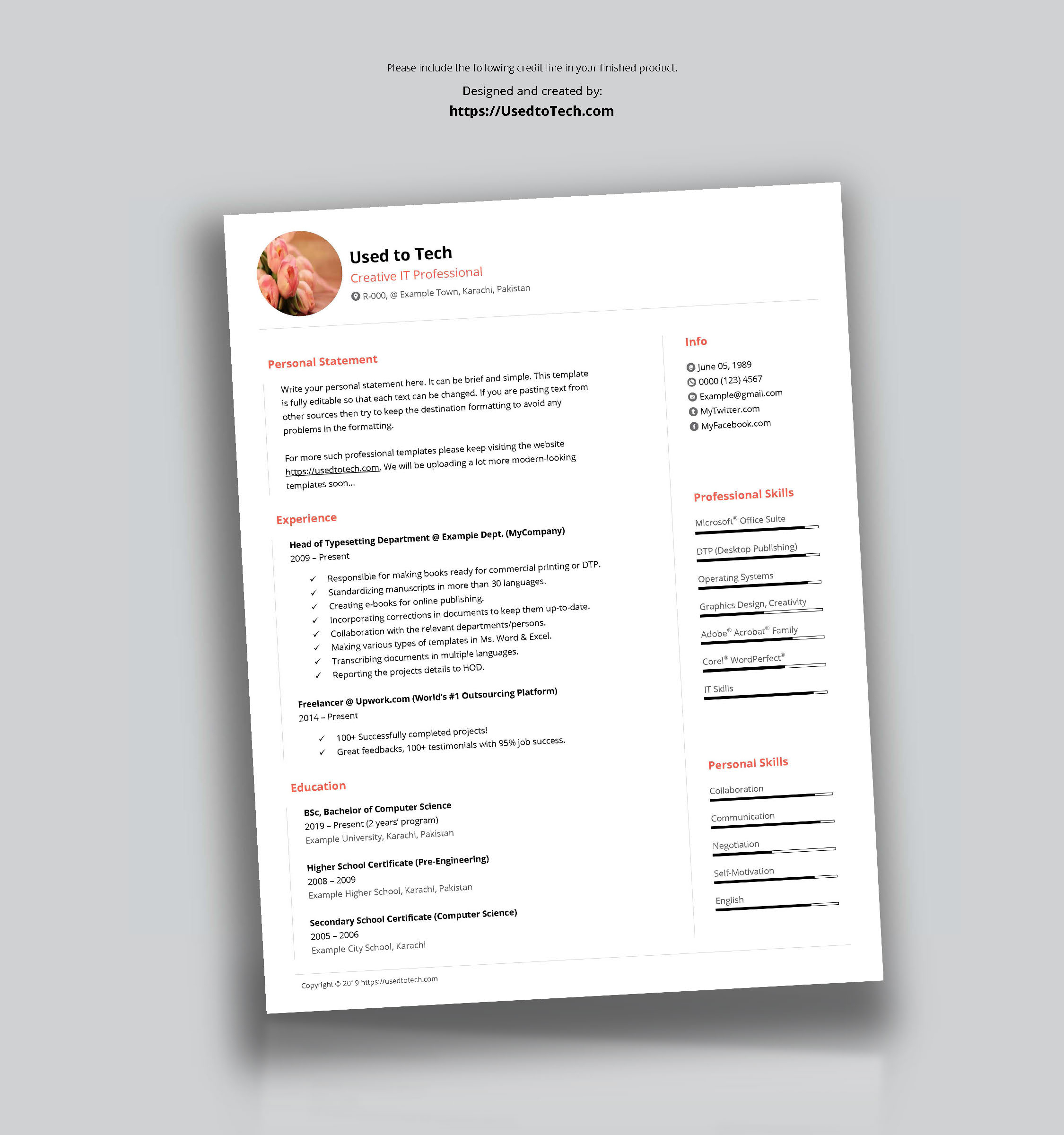 Free Minimal Cv Template In Ms Word – Used To Tech Within How To Make A Cv Template On Microsoft Word