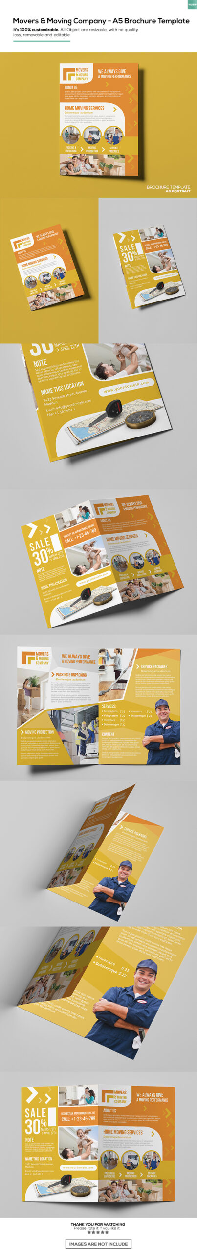 Free Movers & Moving Company A5 Brochure Template On Behance Within Moving Flyer Template