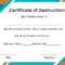 Free Printable Certificate Of Destruction Sample Intended For Hard Drive Destruction Certificate Template
